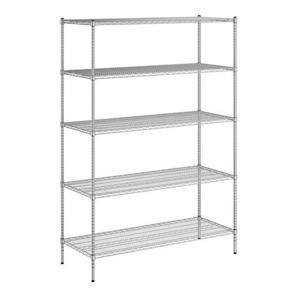 A wireframe of a Regency metal wire shelving unit with four shelves.