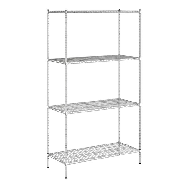 A wireframe of a Regency metal shelving unit with four shelves.