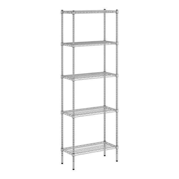 A wireframe of a Regency chrome wire shelf with four shelves.