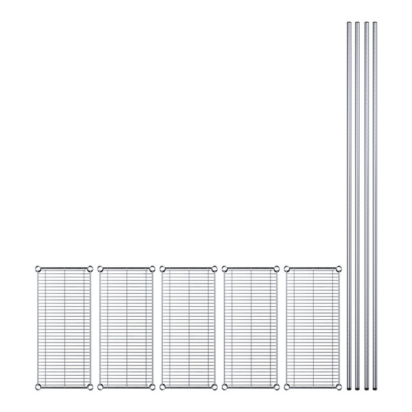 A Regency chrome wire shelving kit with metal rods and wire racks.