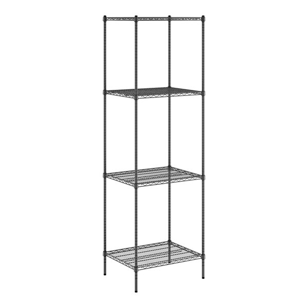 A black wire Regency shelving unit with four shelves.