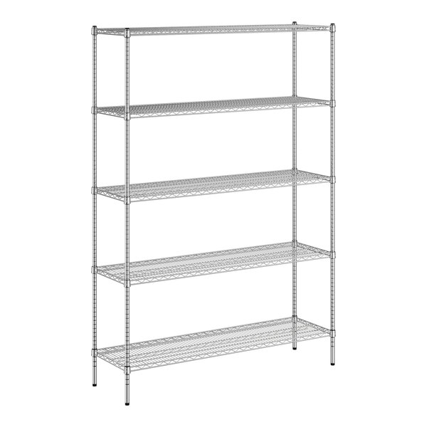 A wireframe of a Regency metal wire shelving unit with four shelves.