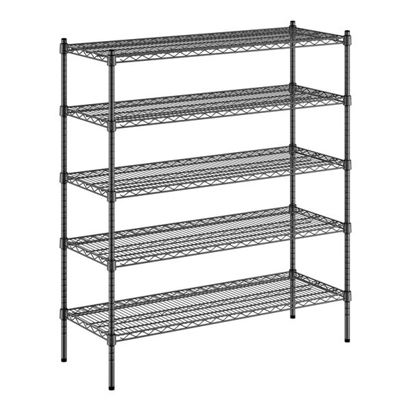 A black wire Regency shelving unit with four shelves.