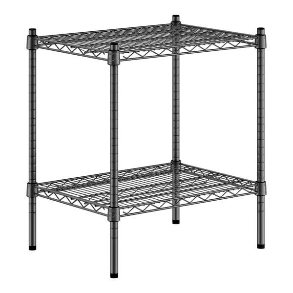 A Regency black wire shelving kit with two shelves.