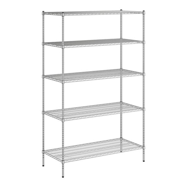 A wireframe of a Regency metal wire shelf kit with four shelves.