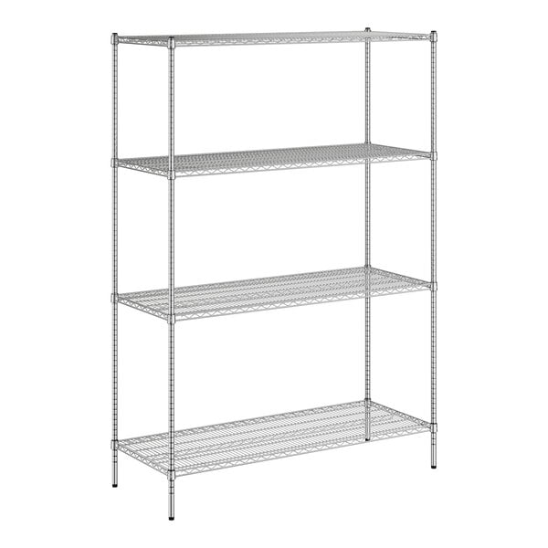 A Regency chrome wire shelving unit with four shelves.