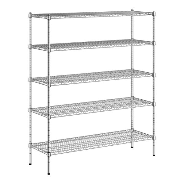 A wireframe of a Regency chrome wire shelving unit with four shelves.