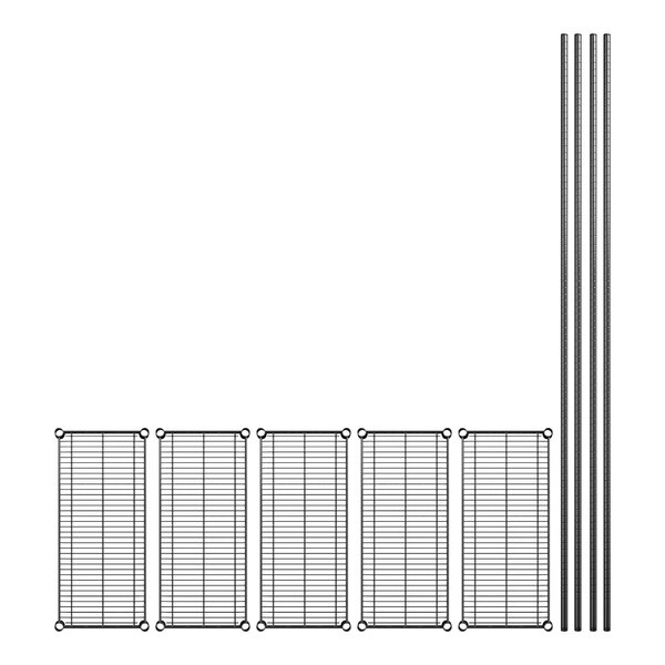 A row of wire racks with metal poles and bars.