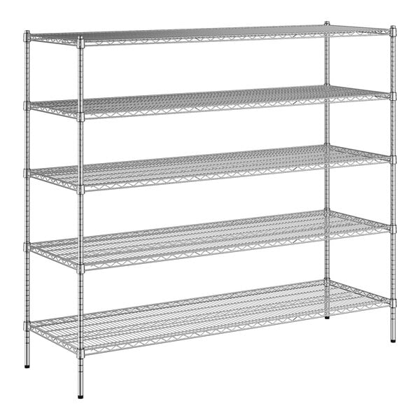 A wireframe of a Regency chrome wire shelving unit with 4 shelves.