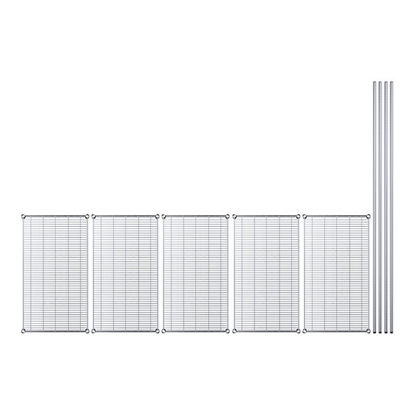 A row of metal panels and poles on a white background.