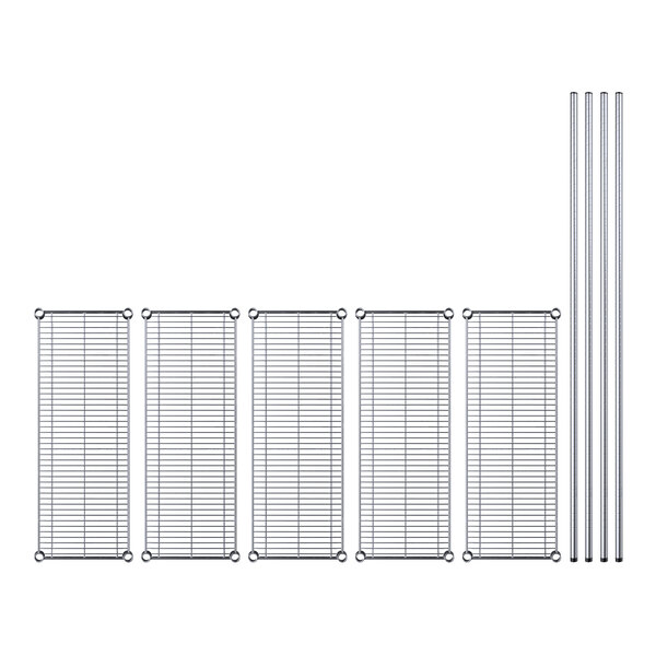 A row of Regency chrome wire racks with metal rods and shelves.