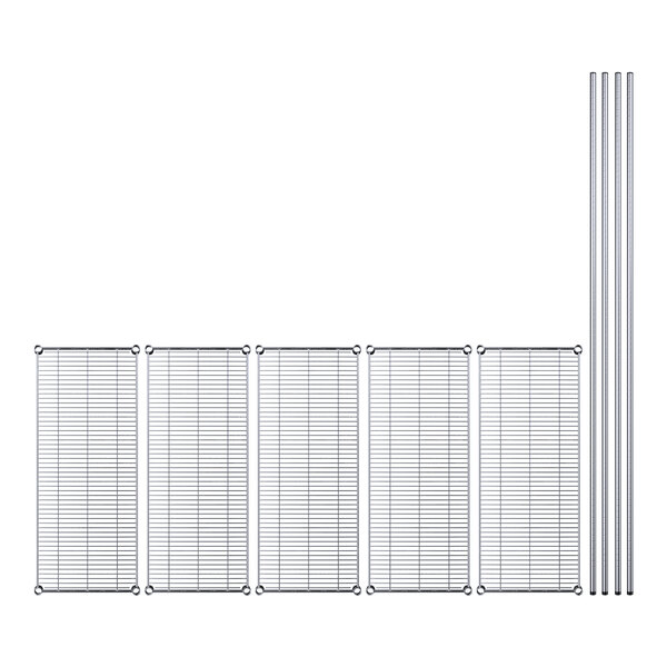 A Regency chrome wire shelving kit with metal rods and a wire rack.