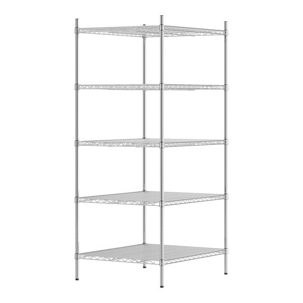 A Regency chrome wire shelving unit with five shelves.