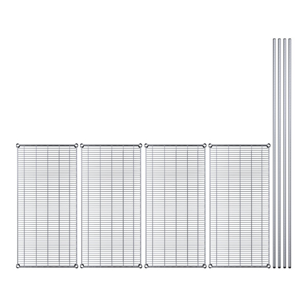 A close-up of a Regency wire grid shelf with poles.