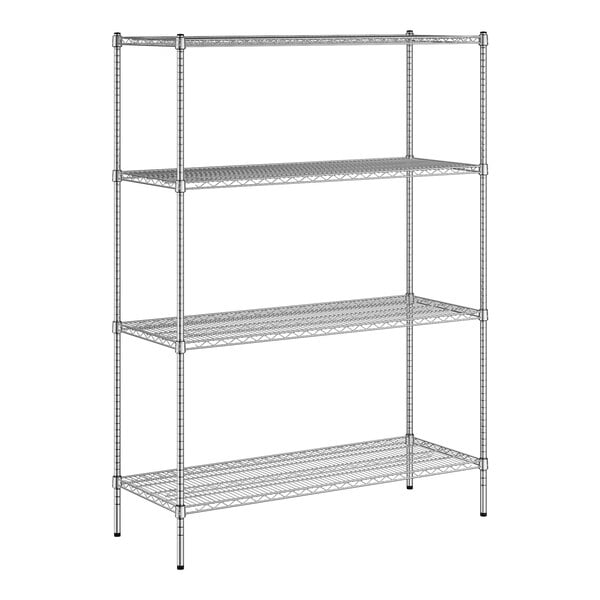 A wireframe of a Regency chrome wire shelving unit with three shelves.