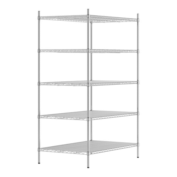 A Regency chrome wire shelving unit with five shelves.