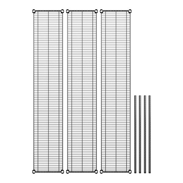 A Regency black metal wire shelving kit with three shelves and posts.