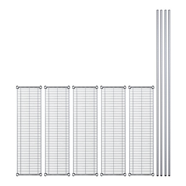 A white rectangular wire shelf with metal rods.
