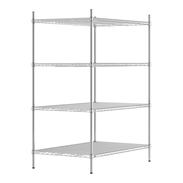 A Regency chrome wire shelving unit with four shelves.