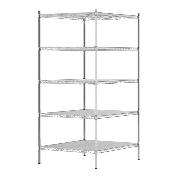 A Regency chrome wire shelving unit with five shelves.