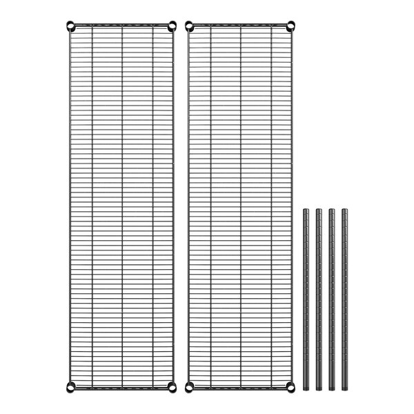 A close-up of a black Regency wire shelf with metal rods.