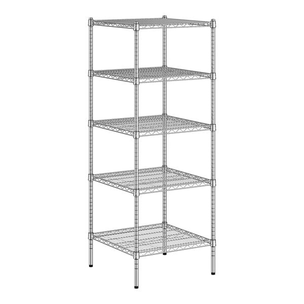 A wireframe of a Regency chrome wire shelf kit with four shelves.