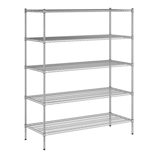 A wireframe of a Regency metal shelving unit with four shelves.