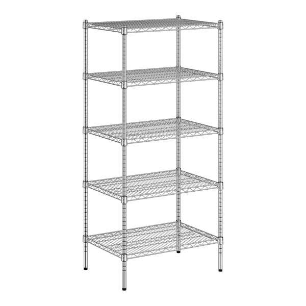 A wireframe of a Regency chrome wire 5-shelf kit.