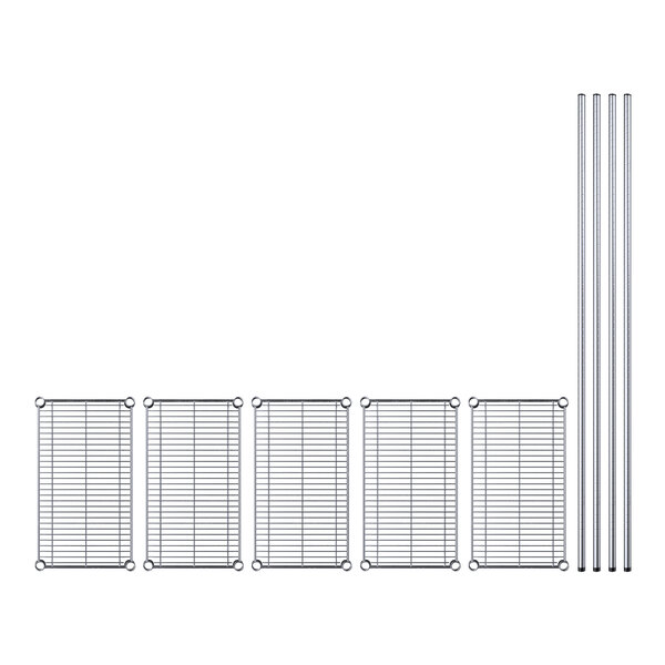 A row of metal rods and a wire rack from a Regency Chrome Wire Shelf Kit.