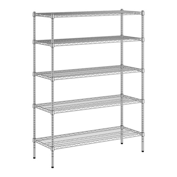 A Regency chrome wire shelving unit with four shelves.