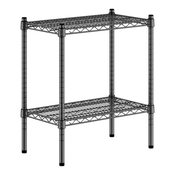 A Regency black wire shelving kit with two shelves.