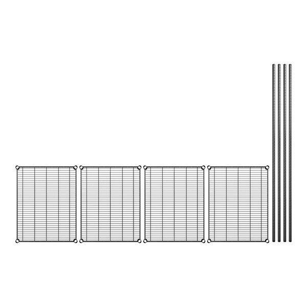 A row of black wire mesh panels with black poles.