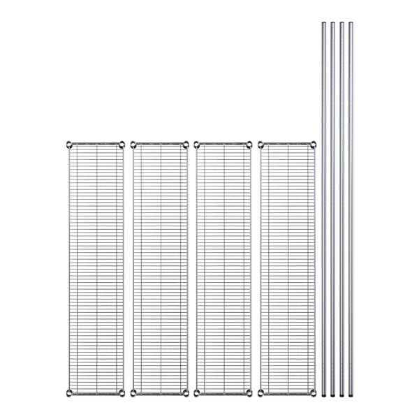 A row of metal shelves with metal rods.