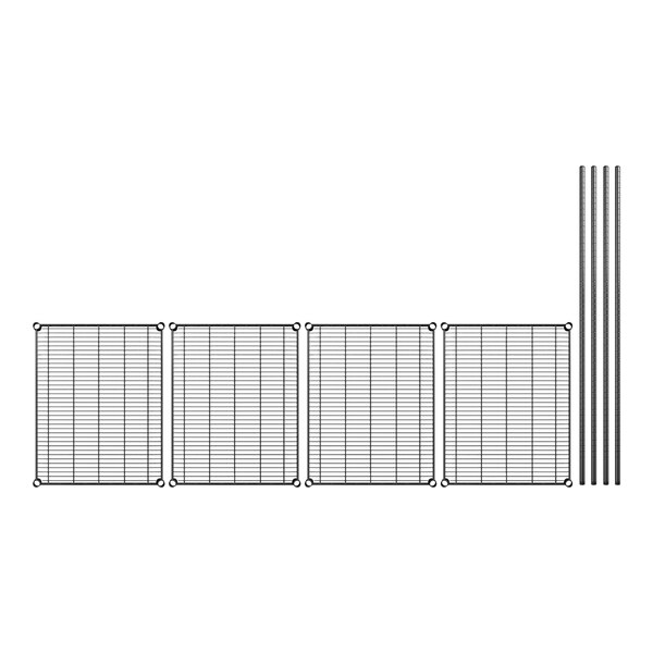 A Regency black wire shelving kit with wire mesh panels and metal rods.