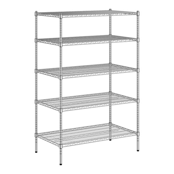 A wireframe of a Regency metal shelving unit with four shelves.