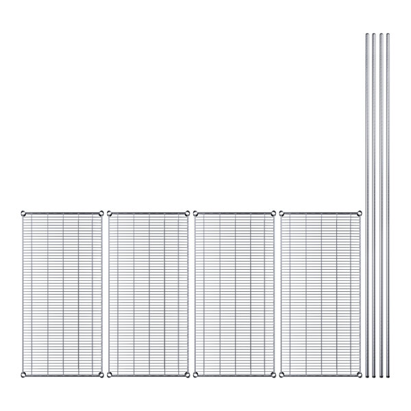 A Regency wire shelving kit with wire mesh panels and poles.