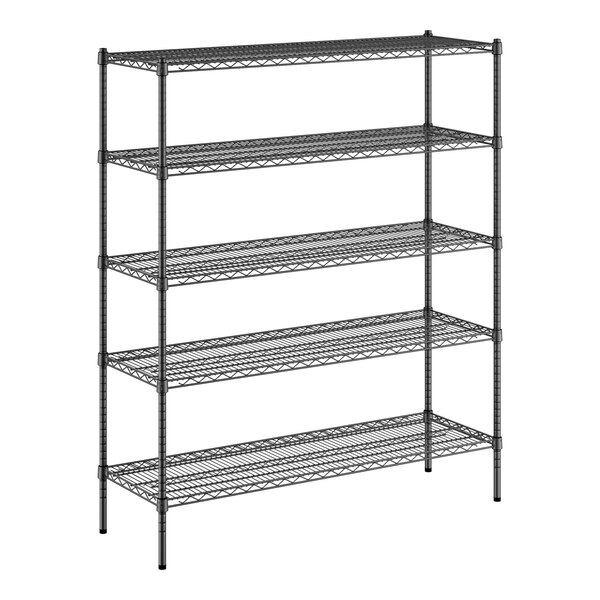 A black Regency wire shelving unit with five shelves.