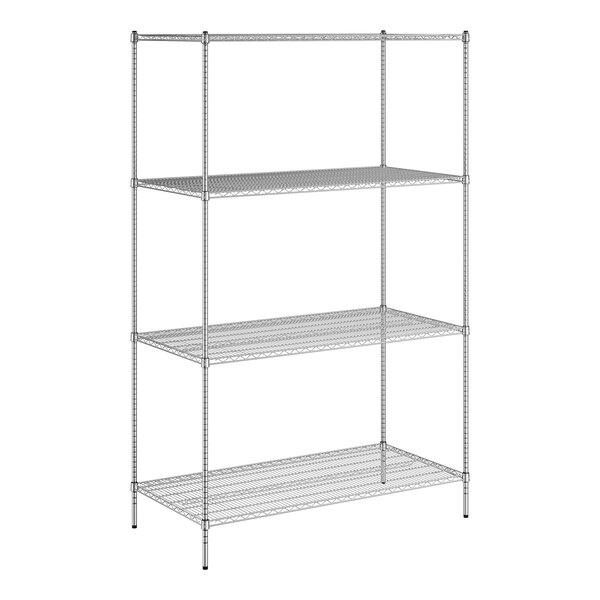 A wireframe of a Regency NSF Chrome Wire shelf kit with 4 shelves.