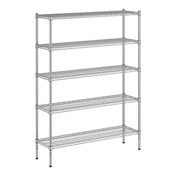 A wireframe of a Regency metal shelving unit with four shelves.