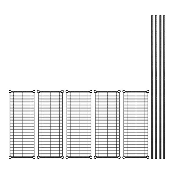 A set of metal bars and wire shelves.