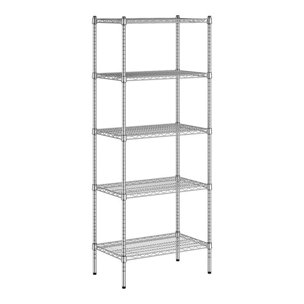 A Regency chrome wire shelving unit with five shelves.