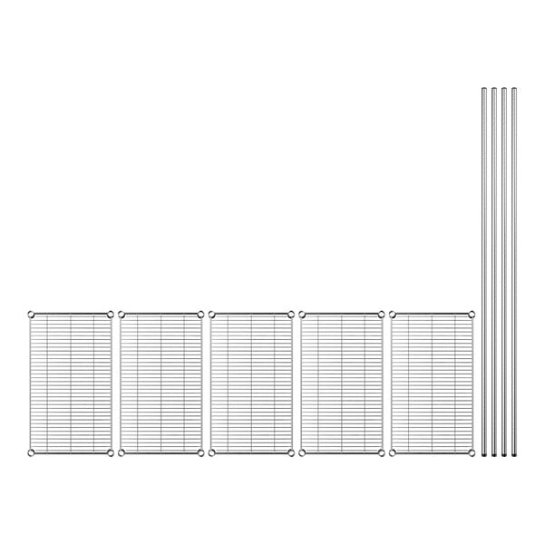 A row of metal wire shelves.