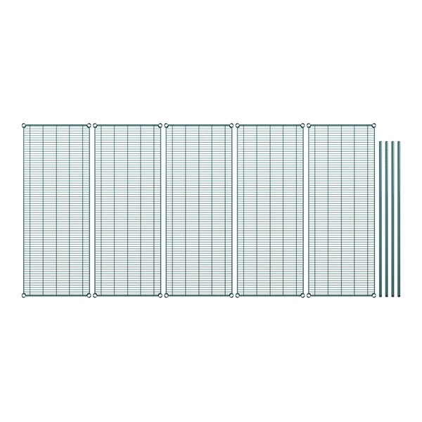 A row of green metal grids with poles.