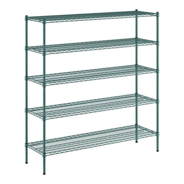 A Regency green metal wire shelving kit with five shelves.