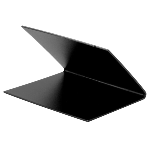 A black metal Cal-Mil table tent stand with white numbers on a table.