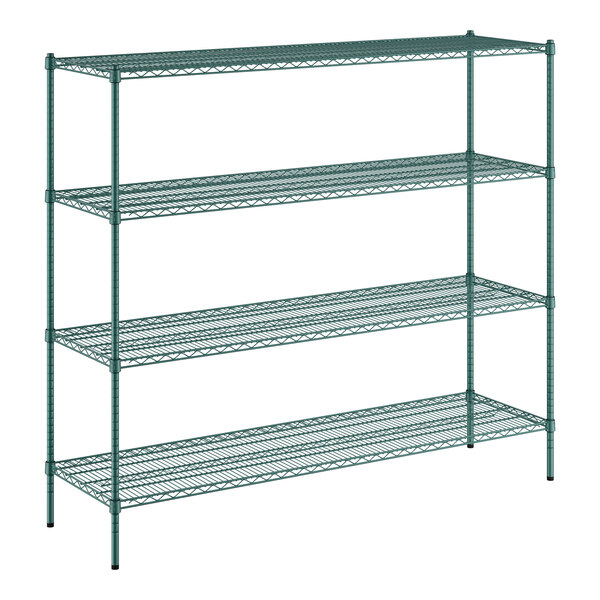 A green Regency wire shelving kit with four shelves.