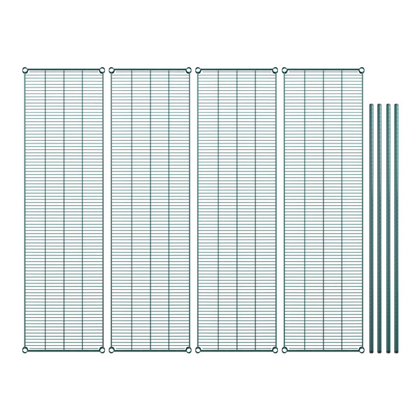 A row of metal grids with rods attached.