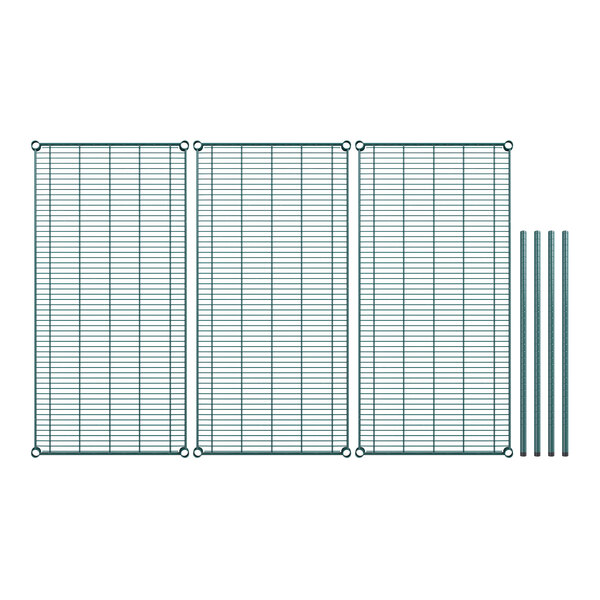A group of wire mesh panels with rods coated in green epoxy.