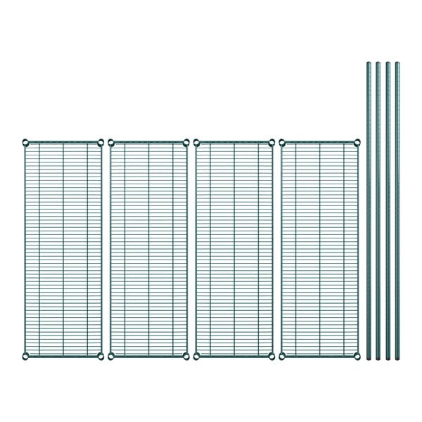 A Regency green wire shelving kit with four metal grid shelves.