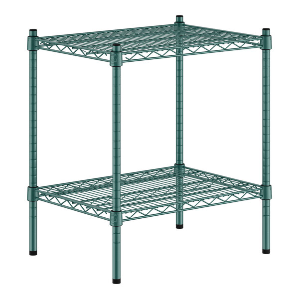 A green metal Regency wire shelving kit with two shelves.